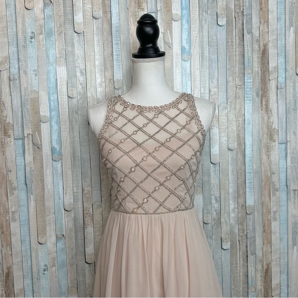 Adrianna Papell 2 Blush Embellished Beaded Bodice Chiffon Flared Dress Bhldn - Picture 3 of 9